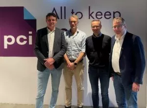 Van links naar rechts; Sander van der Velden (CCO PCI), Maarten de Roos (CEO Circular IT group), Eric Anderson (Directeur Marketing PCI) en Jan Swaters (Technisch Directeur PCI)